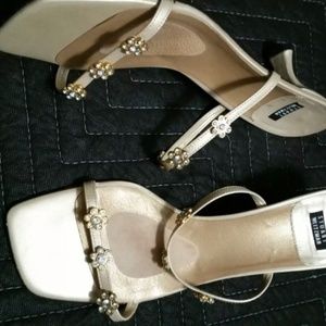 Stuart Weitzman Rhinestone Strappy Nearly Nude Kitten Heel Prom Shoes